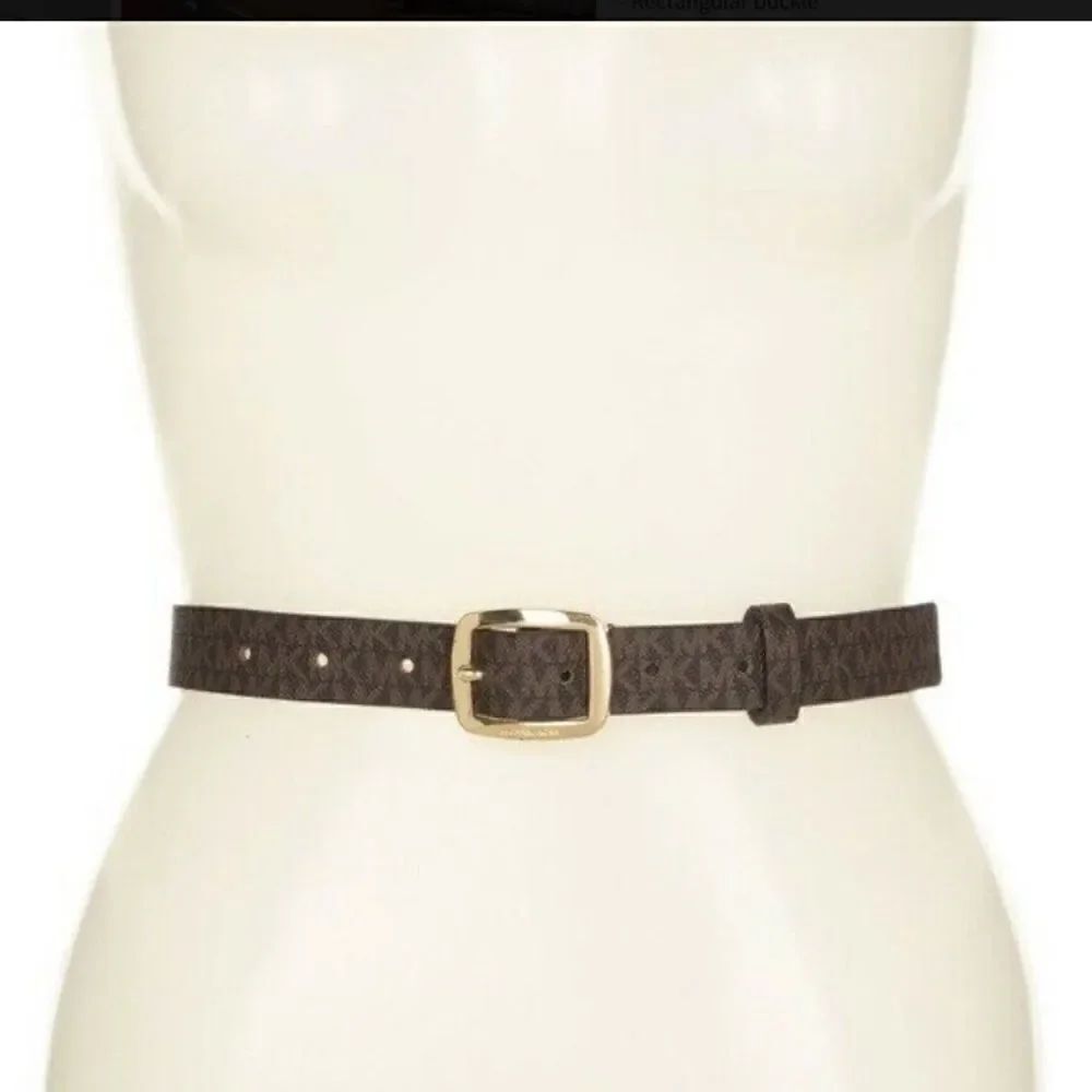 Women's MK Signature Belt Brown Leather Gold